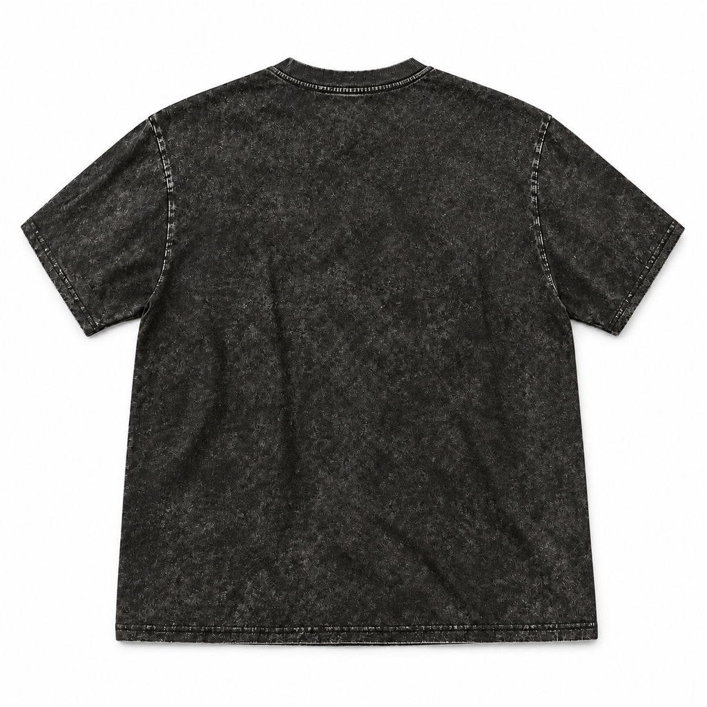 Back view of the black washed crewneck T-shirt.