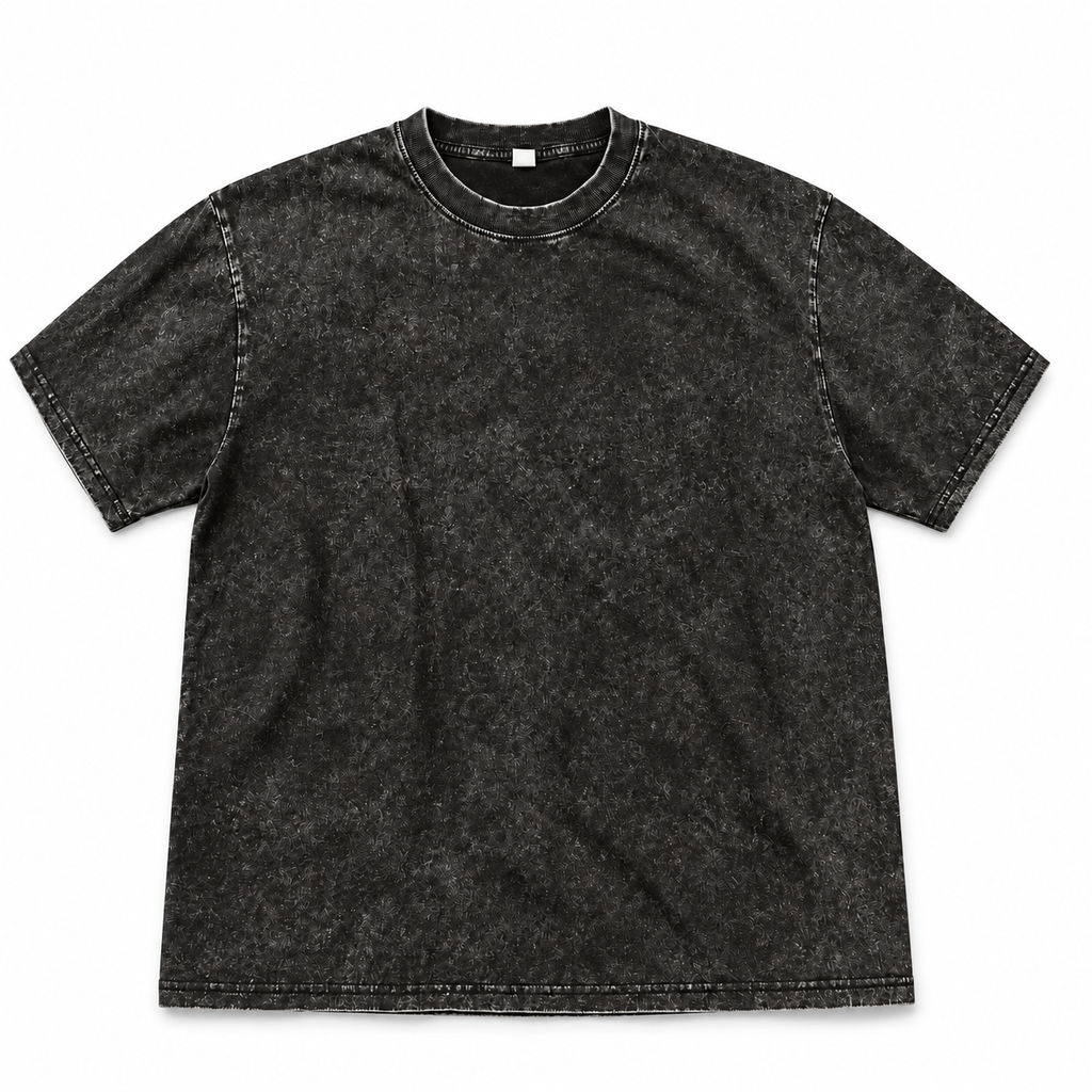 Front view of the black washed crewneck T-shirt on a white background.