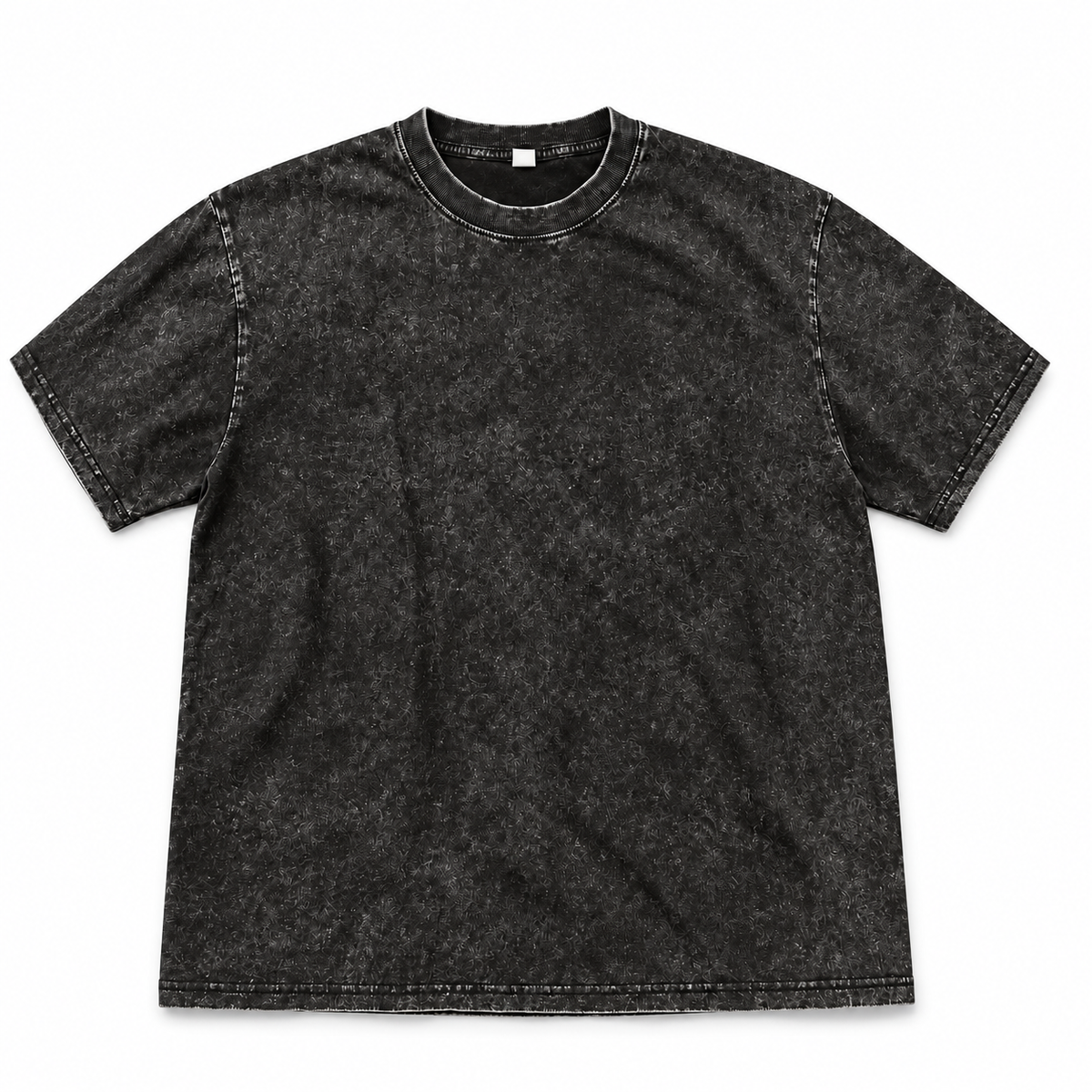Front view of the black washed crewneck T-shirt on a white background.