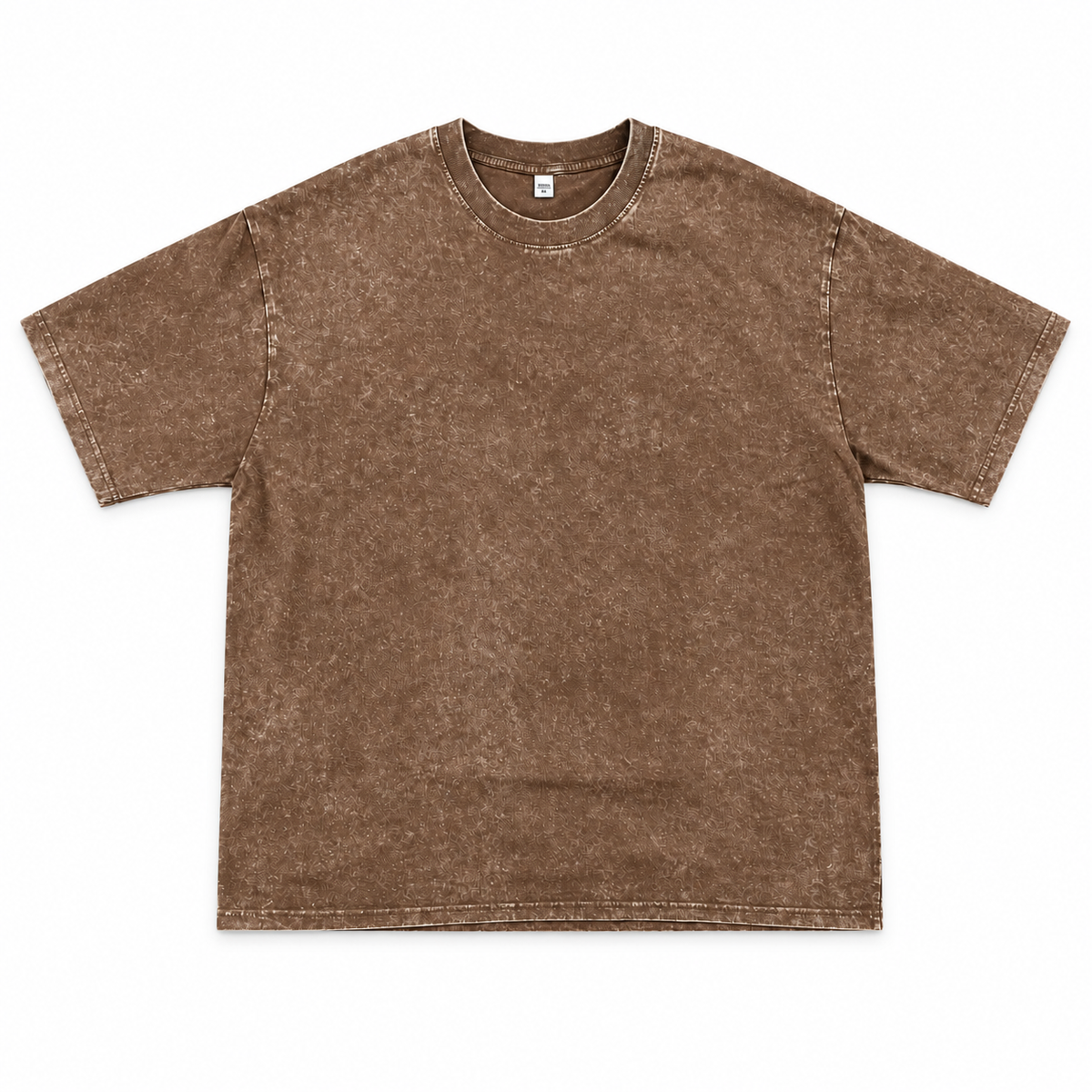 Front view of the brown washed crewneck T-shirt on a white background.