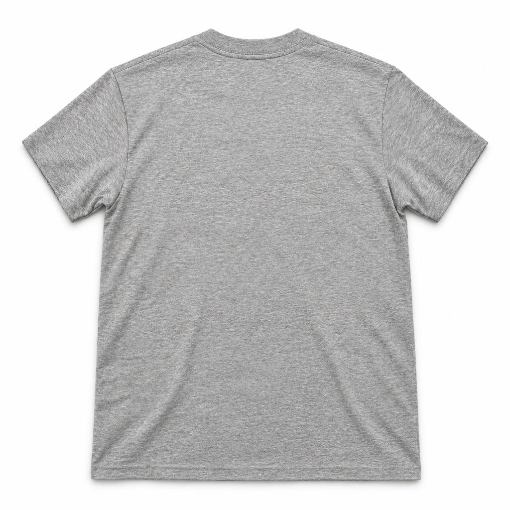 Back view of the heather grey Moose Jaw graphic T-shirt.