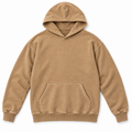 Flat front view of the tan washed pullover hoodie.
